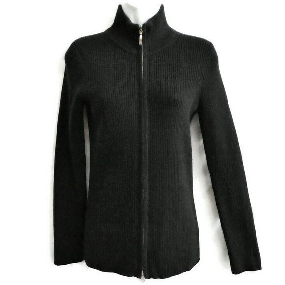 Eddie Bauer Sweaters - Eddie Bauer Sweater Mock Full Zip Pima Ribbed Blk